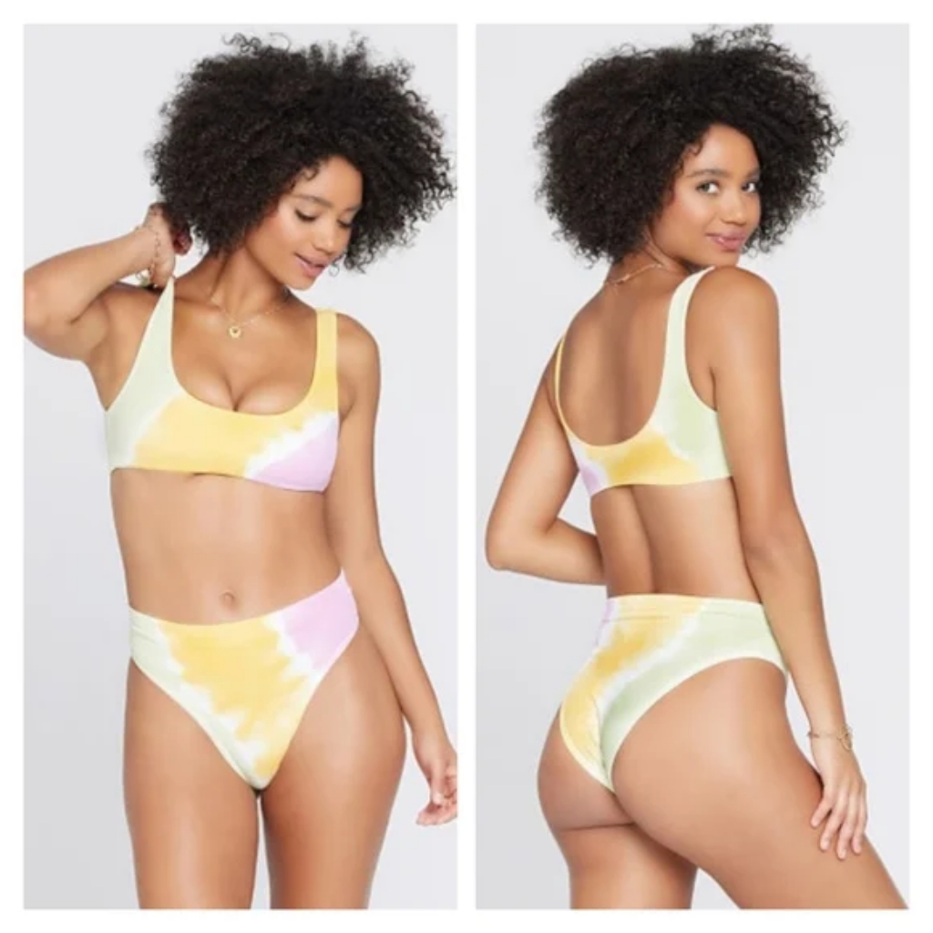 L*Space Lizzie Bikini Top Frenchi Bottoms Diagonal Sunburst